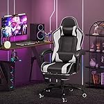 Homall Gaming Chair, Video Game Chair with Footrest and Massage Lumbar Support, Ergonomic Computer Chair Height Adjustable with Swivel Seat and Headrest (White) - Image 2