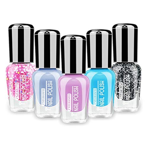 Abitzon Non-Toxic Nail Polish Set Eco-Friendly Easy Peel Off & Quick Dry Water Based Nail Polish (5 Bottles)