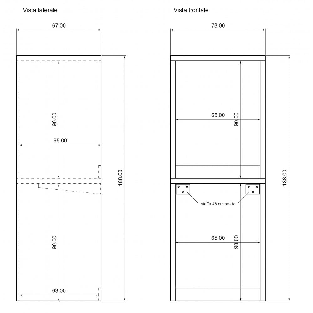 VE.CA – Waschmaschinen- und Trocknerschrank – Made in Italy – 67 x 73 x 188 cm platzsparend, vertikal mit Türen, robust und stabil – einfache Montage (Eschenholz-Optik, doppelt vertikal)