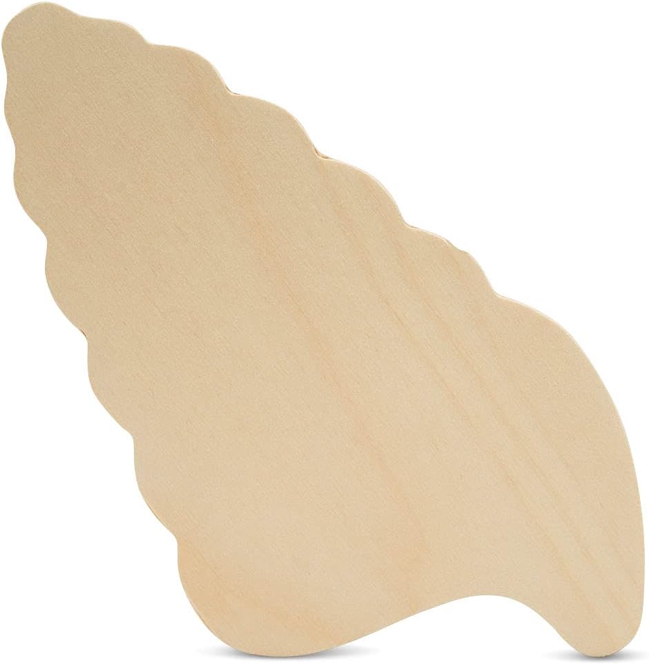 Unfinished Wooden Conch Shell Cutout, 8", Pack of 10 Wooden Shapes for Crafts, Use for Summer & Beach & Nautical Decor and Crafting, by Woodpeckers