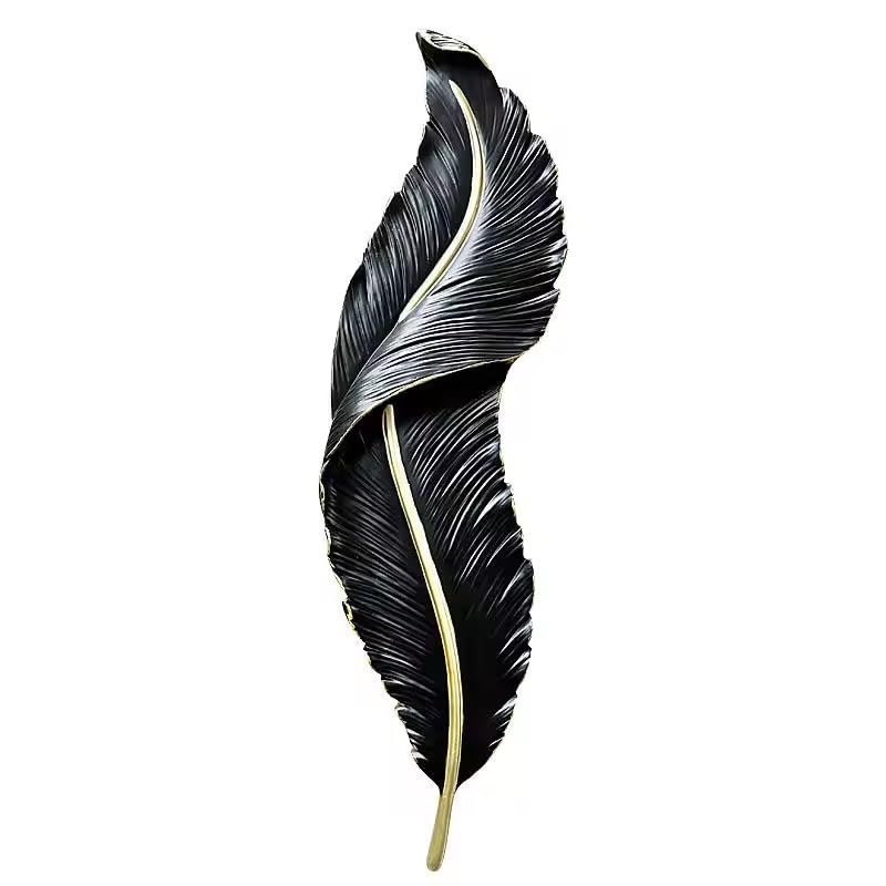 Image of Resin Antique 900MM Feather Wall Sconce|Snowy Quill Decorative Wall Light for Living Room, Hallway, Kitchen & Office- Warm White, Cool White, Natural White (Black+Golden)