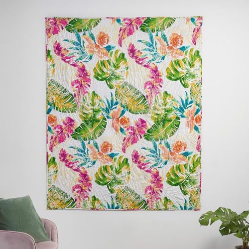 Greenland Home Tropics Palm Leaves Quilted Coastal Throw Blanket, 50x60-inch, Coral by Greenland Home Fashions - Used condition - Image 2