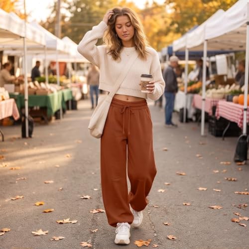 Wide Leg Sweatpants Women Baggy Scalloped Lounge Sweatpants Sweat Pants - image 5