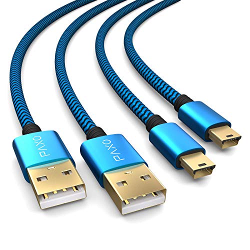 2 x 4m Ladekabel für PS3 Controller, USB auf Mini USB Kabel lang, geflochtene Kabel (Braided), vergoldet, blau/schwarz