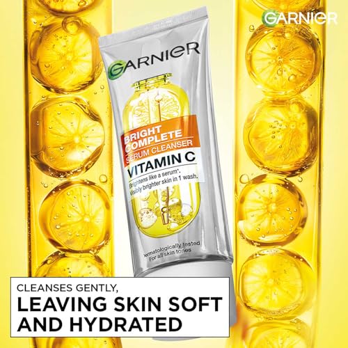 Image of Garnier Vitamin C + Serum Face Wash | Visibly Brighter Skin in Just 1 Wash | Gentle cleanser for Skin Brightening & Tan Removal | For dry, oily, sensitive skin | Facewash for Women & Men | 100gm