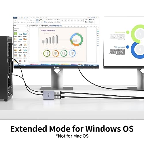 Displayport to Dual HDMI Adapter, 4K 60Hz Display Port to hdmi Splitter for Dual Monitors Extended Display, DP 1.2 to 2 HDMI Monitor for Computer Laptop Graphic Card, MST Extend Mode for Windows Only