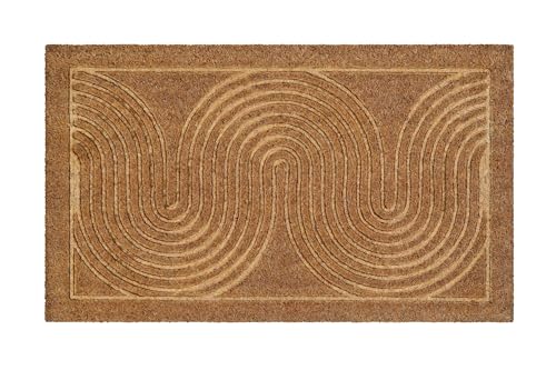 Wecon Home – Coole Fußmatte aus 100% Kokos mit Wellen-Muster – pflegeleicht und rutschhemmend – Retro Flow (45 x 75 cm, Natur)