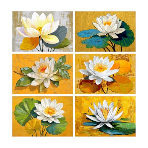 Image of SiddArtify Lotus Flower Wall Art Poster Print Set - Botanical Floral Prints for Living Room Bedroom Office Decor - 8x12 Sticker Pack of 6