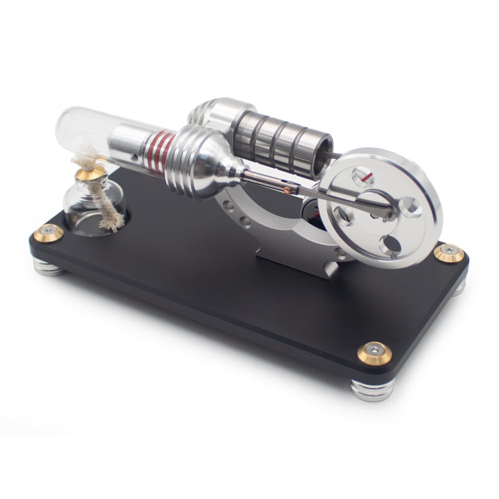 Model mikro silnika Stirlinga, pojedynczy cylinder metalowy, mini silnik spalinowy zewnętrzny, szczotkowany silnik, podstawa ze stopu aluminium M14-03-L