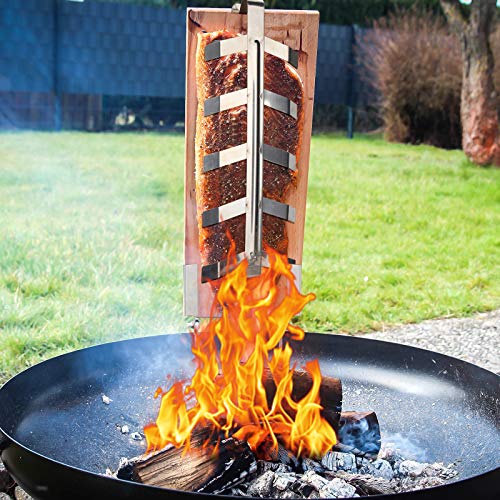 Lospitch Tabla de salmón flameado con soporte estable de acero inoxidable, tablas de ahumar de madera de cedro, accesorios para barbacoas y barbacoas esféricas (2 unidades) - imagen 2