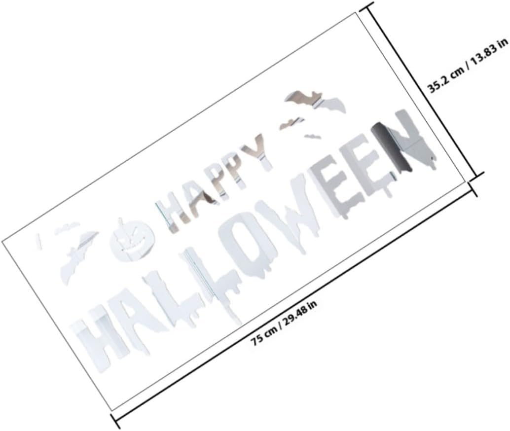 Operitacx Halloween Bat and Pumpkin Mirror Wall Decal Sticker Set, Acrylic DIY Halloween Letter and Bat Design, Silver Reflective Festival Window and Home Decor,