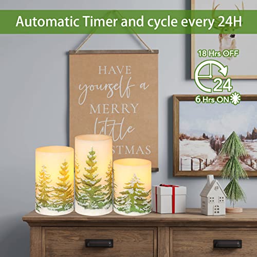 Image of MELTONE Christmas Tree Flameless Candles with Remote Real Wax Flickering Battery Operated Candles - Home Party Holiday Decorations - Set of 3