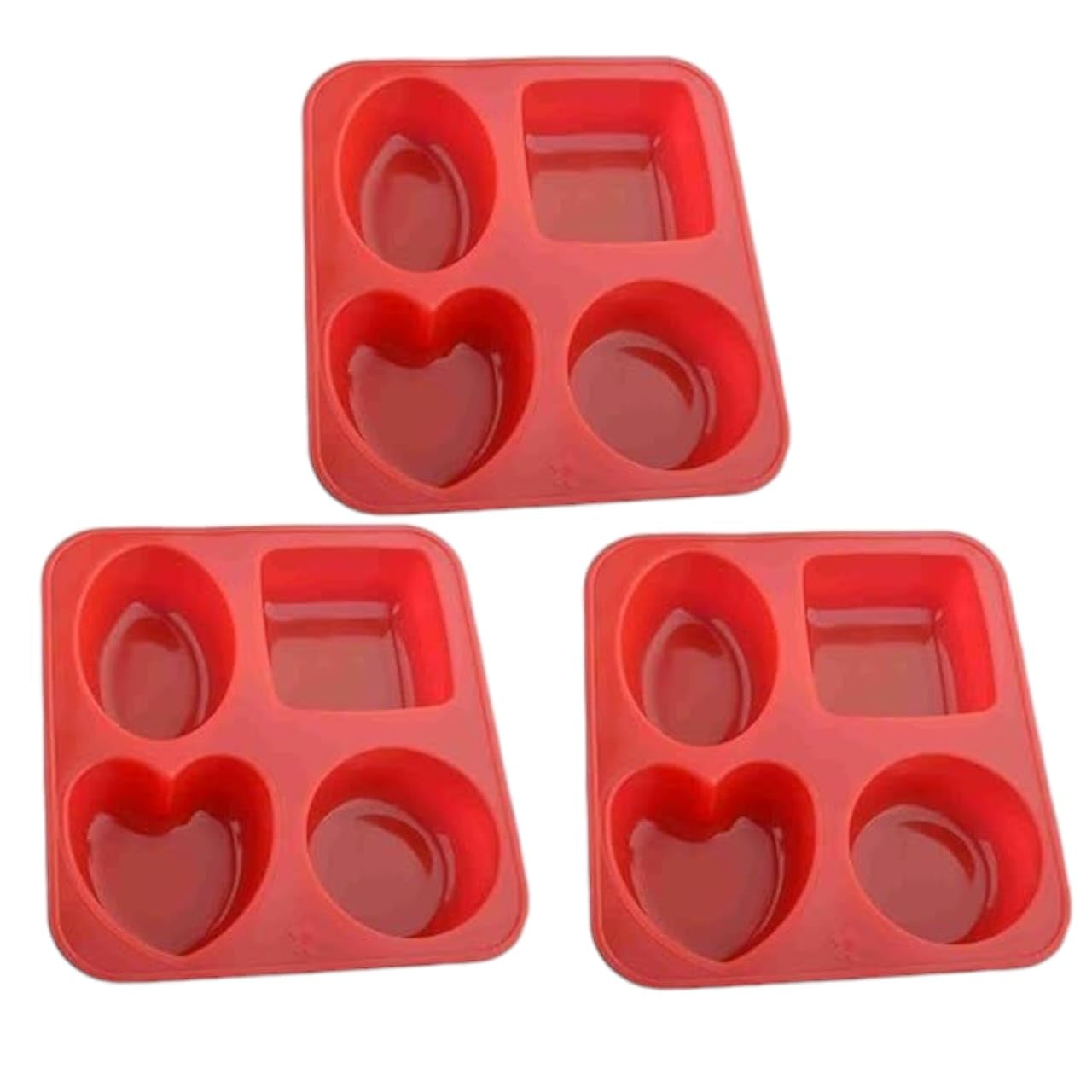 Silicone Soap Making Moulds with Circle, Square, Oval and Heart Shapes, Pack of 3, Multicolour-image-4