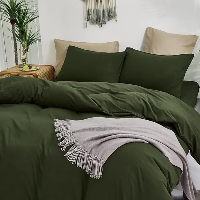 Miniatura 2 de Juego de edredón verde militar, juego de edredón tamaño Queen, cómodo juego de ropa de cama ligero de 3 piezas, color verde militar, juego de ropa