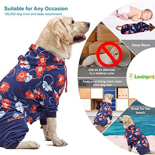 Lovinpet Big Dogs Breeds Jammies, Wound Care/Post Surgery Clothes, Pet Anxiety Relief For Dogs, Lightweight Stretchy, Large Breed Dog Pajamas, Reflective Stripe, Floral Navy & Red Print, Pet Pj's /2Xl #TOP3
