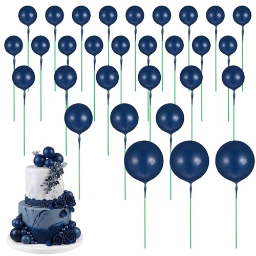 Lot de 30 boules de décoration de gâteau en forme de boule en mousse pour mariage, fiançailles, fête prénatale, fête d'anniversaire - Bleu marine