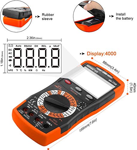 Annmeter Digital Multimeter, Auto-Ranging 6000 Counts Trms Dc&Ac Vlotmeter Ohm Amp Resistance Capacitor Meter, Measures Frequency Duty Cycle Temp Transistor Hef An-770S #TOP5