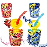 CandiExotics Sour Juicy Dip Gummy Candy Dip'N Stix Combo – Strawberry & Blueberry Flavors, 2 x 96 g Cups – Sweet & Sour Vegan Gummies with Dip