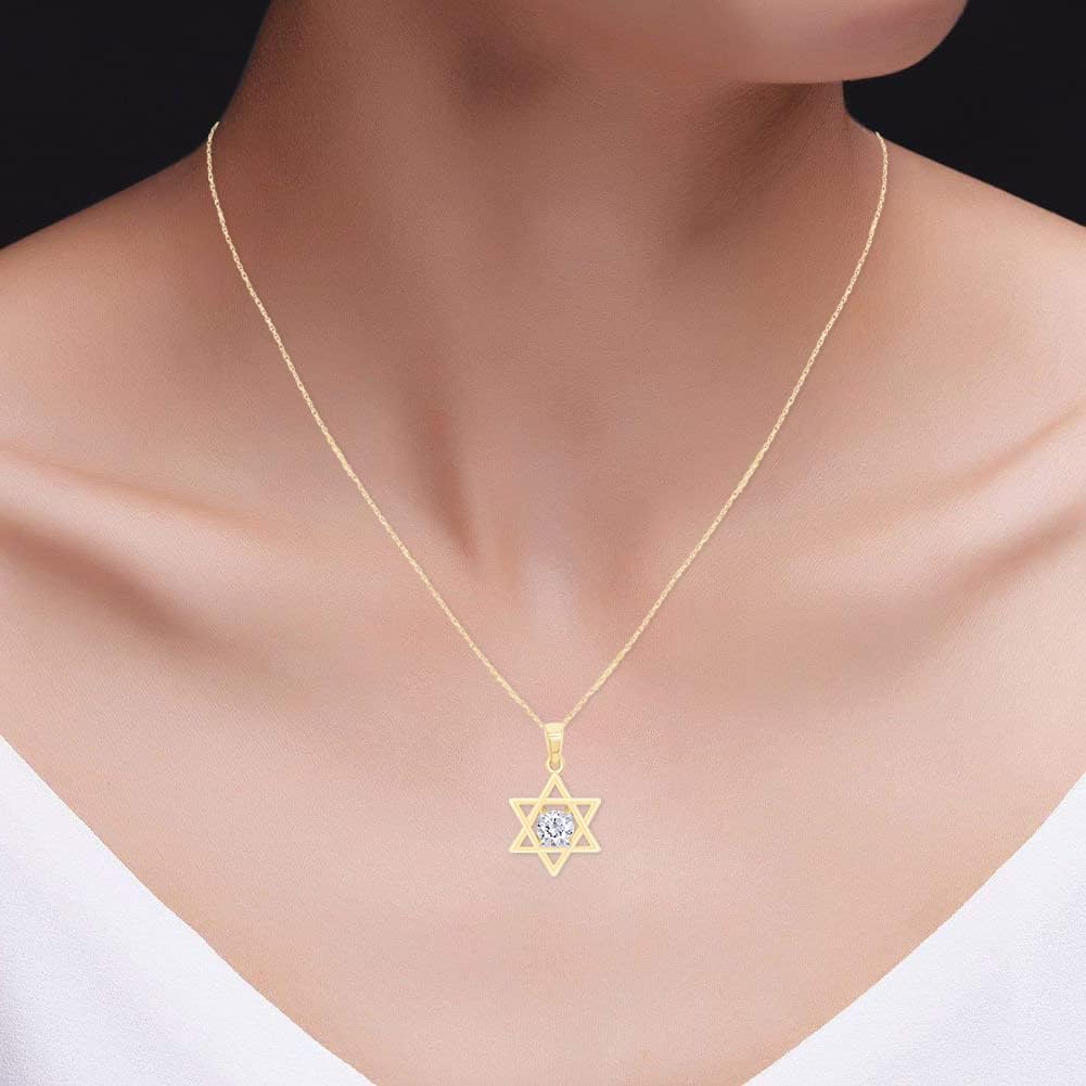 AFFY Star of David Pendant Necklace for Women, Round Cut White Cubic Zirconia in 14K Gold Over Sterling Silver with 18" Rope Chain, Jewish Religious Jewelry Gift - Image 5