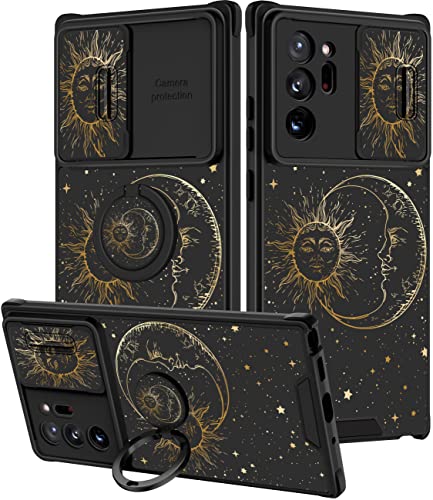 Goocrux Coque de protection 2 en 1 pour Samsung Galaxy Note 20 Ultra avec soleil et lune pour femmes et filles, étoiles mignonnes, avec couvercle de caméra coulissant et support pour anneau de support