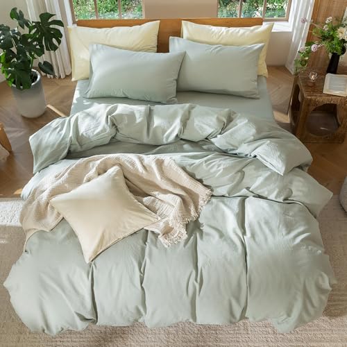 Image of MooMee Duvet Cover Set 100% Washed Cotton Linen Like Super King | Relaxed Linen-like Texture. Soft, Breathable & Long-lasting Comfort. Lightweight. Hidden Zipper with 8 Interior Corner Ties