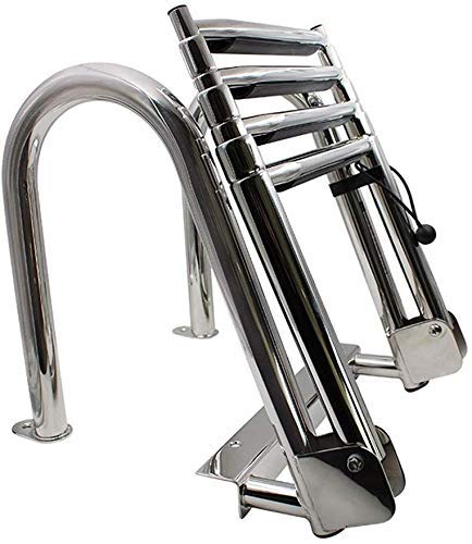 Boat Ladder Pool Ladders 4-Step Folding Telescoping Rear Entry Pontoon Boat Dock Ladder, Stainless Steel Heavy Duty Swim Step For Boat Yacht Dock Pool, 550 Lbs Capacity