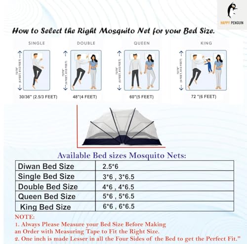 Image of Happy Penguin Mosquito Net [Foldable] Easy Setup | Lightweight Cotton, Portable & Ideal for Home & Travel | Strong & Breathable | Suitable for King Size Bed [5x6 (1 /4)]
