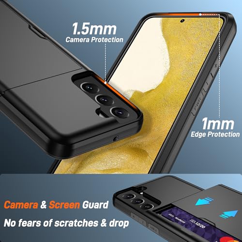 for Samsung Galaxy S22 Plus Case with Card Holder and (2 Pcs) HD Screen Protector, Slim Heavy Duty Dual Layer Shockproof Design & Hidden Card Slot Wallet Case for Samsung S22 Plus-Black by Pilaru - Used condition - Image 5