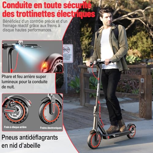 TODIMART T3 Trottinette Electrique Adulte Ultra Legere, Autonomie 30km Trotinette Électrique Pliable Moteur 350W Batterie 36V 7.8Ah, pneus nid d'abeille increvables, Scooter Electrique Adulte – Image 7