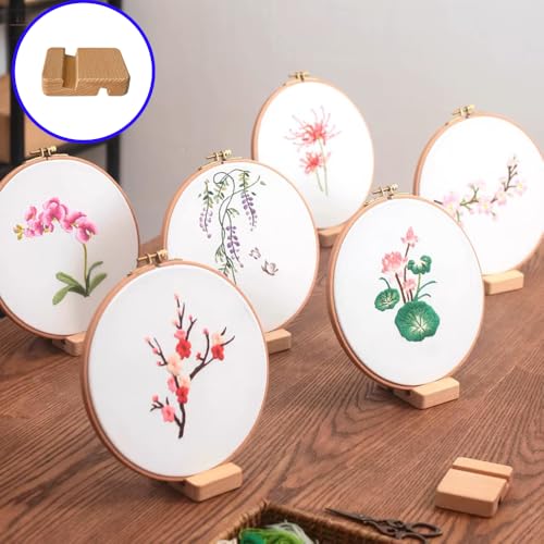 Image of 6 Pcs Wooden Embroidery Hoop Base Cross Stitch Holder for Display Stand | Embroidery Hoop Accessories Decor
