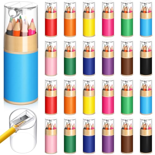 Humyoun 24 Sets Mini Colored Pencils Bulk Kids Pencils with Sharpener 3.5 Inch 12 Assorted Colors Drawing Coloring Pen Set for Kid Children Art Painting Mini School Graduation Supplies