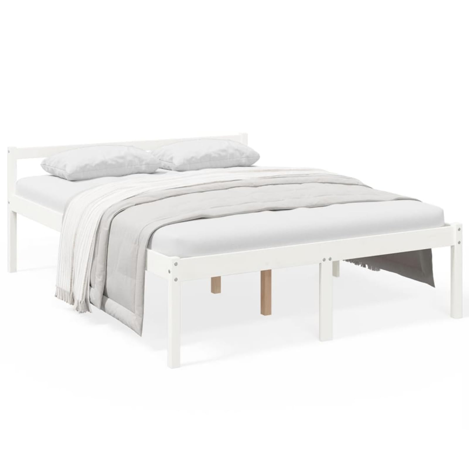 ATOMSTACK MAKER Cama para Mayores de Madera Maciza de Pino Blanco 160x200 cm, Altura Ergonómica de 45 cm, Espacio de Almacenamiento Inferior de 35 cm, Con Somier Integrado y Cabecero Clásico