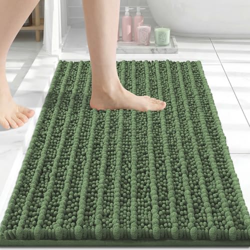 Image of Arotive Luxury Bathroom Rugs 24x16, Extra Soft Thick Absorbent Shaggy Chenille Bath Rugs, Non-Slip Machine Wash Dry, Bath Mats for Bathroom Floor, Tub and Shower, Home Decor Accessories, Olive Green