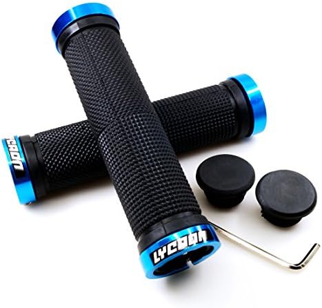 LYCAON Bike Handlebar Grips, Non-Slip-Rubber Adjustable Bicycle Handle Grip with Aluminum Lock, Bike Grips for Mountain Road Foldable Bike MTB BMX with End Caps (Blue, General End Caps)