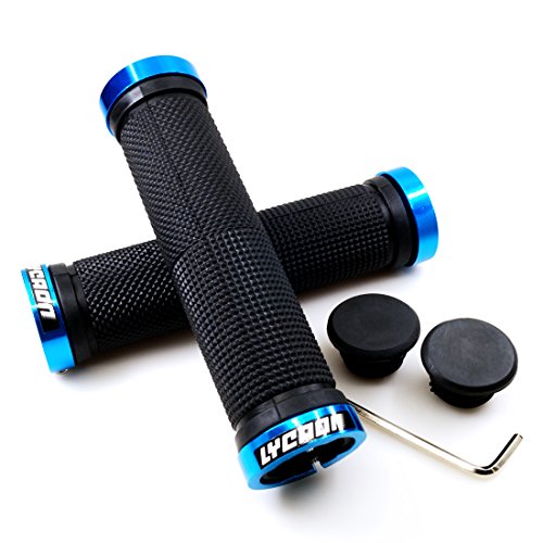 LYCAON Bike Lenker Griffe, Rutschfeste Gummi Fahrrad Griff Griff mit Aluminium Lock, Bike Handgriff für Scooter Cruiser Urban Bike Dreirad Rad Stuhl Mountain Bike Road Bike MTB BMX (Blau)