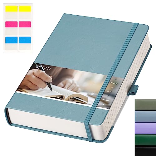 EMSHOI 400 Pages Notebook A5 - Lined Journal 100gsm Thick Notepad, Hardcover Vegan Leather Ruled Note Book Daily for Women Men Work School Office Writing, Sticky Notes, 14.5 x 21cm, Black