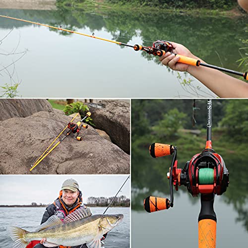 One Bass Fishing Pole 24 Ton Carbon Fiber Casting And Spinning Rods - Two Pieces, Superpolymer Handle Fishing Rod For Bass Fishing -Orange-Cast-6'0" #TOP5