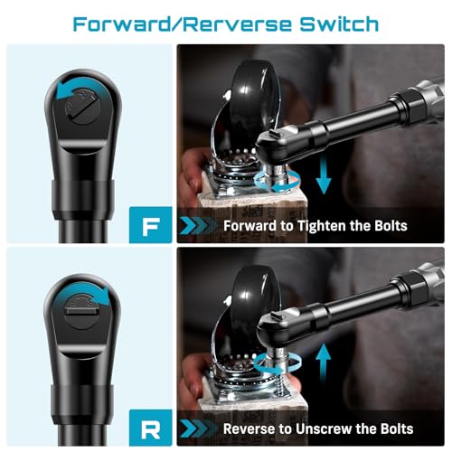 Extended Cordless Electric Ratchet Wrench: 66 Ft-lbs Power Ratchet Wrench 3/8", Brushless Motor, Variable Speed Trigger, 2 Pack 21V Batteries & Charger, 8 Sockets, 1/4"& 1/2" Adapter, 3" Extension Bar