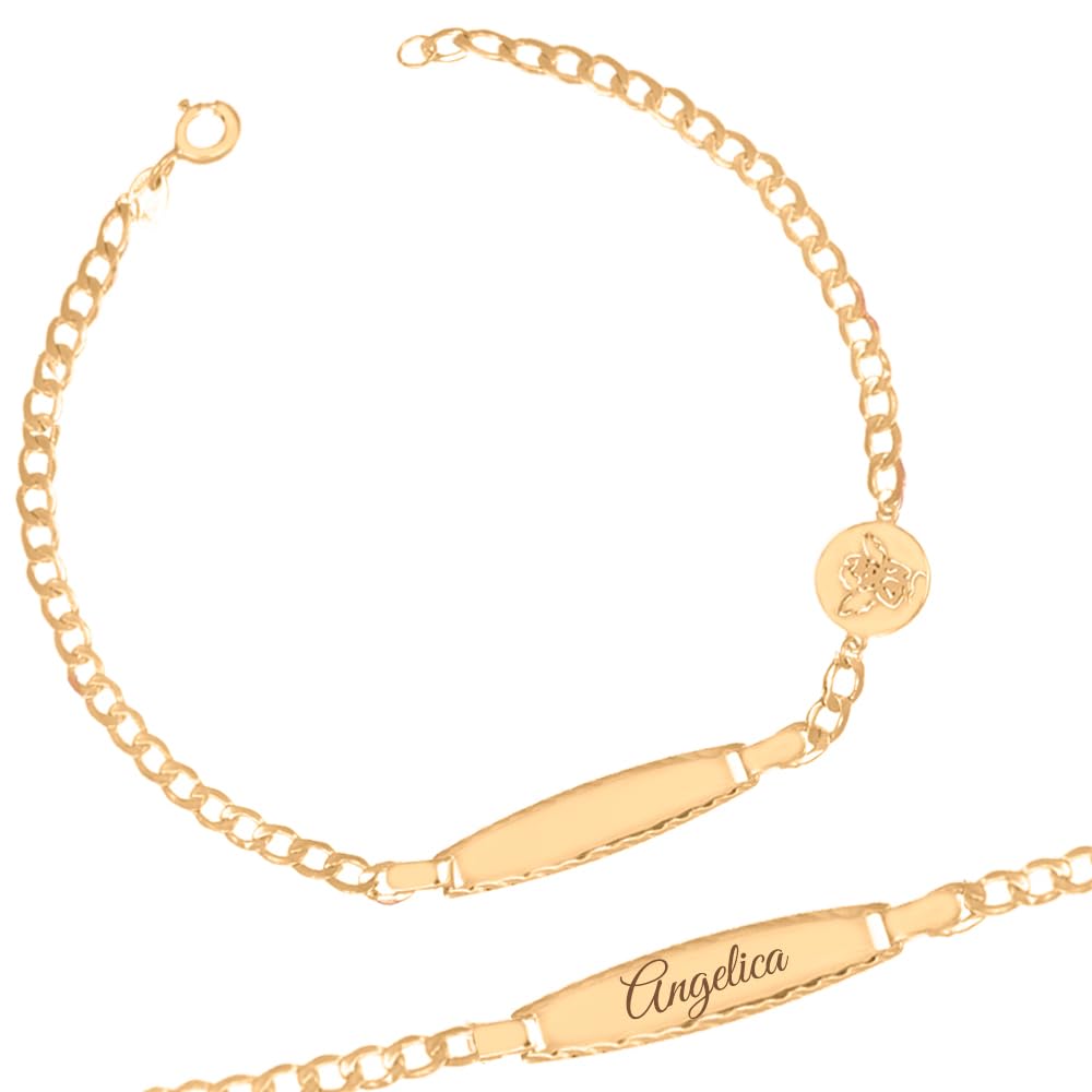 Sakrami Pulsera de Oro Grabable Angioletto Niños + Joya con Caja Personalizada + Idea de Regalo de Niña para Nacimiento, Bautizo y Comunión Ocasiones Especiales + Caja de Regalo
