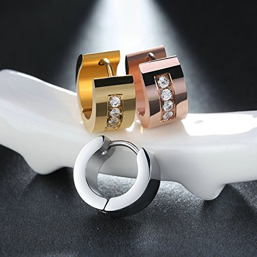 Tianyi Women's Men's Punk Stainless Steel Stud Hoop Huggie Earrings Cz Inlaid #TOP1