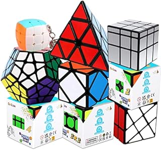 Coolzon Magic Cube Set, Puzzle Cube Set 2x2 3x3 4x4 Pyraminx Megaminx Mirror Skewb Fisher Bun Cube Keychain, Fast & Smooth Magic Cube Pack of 9