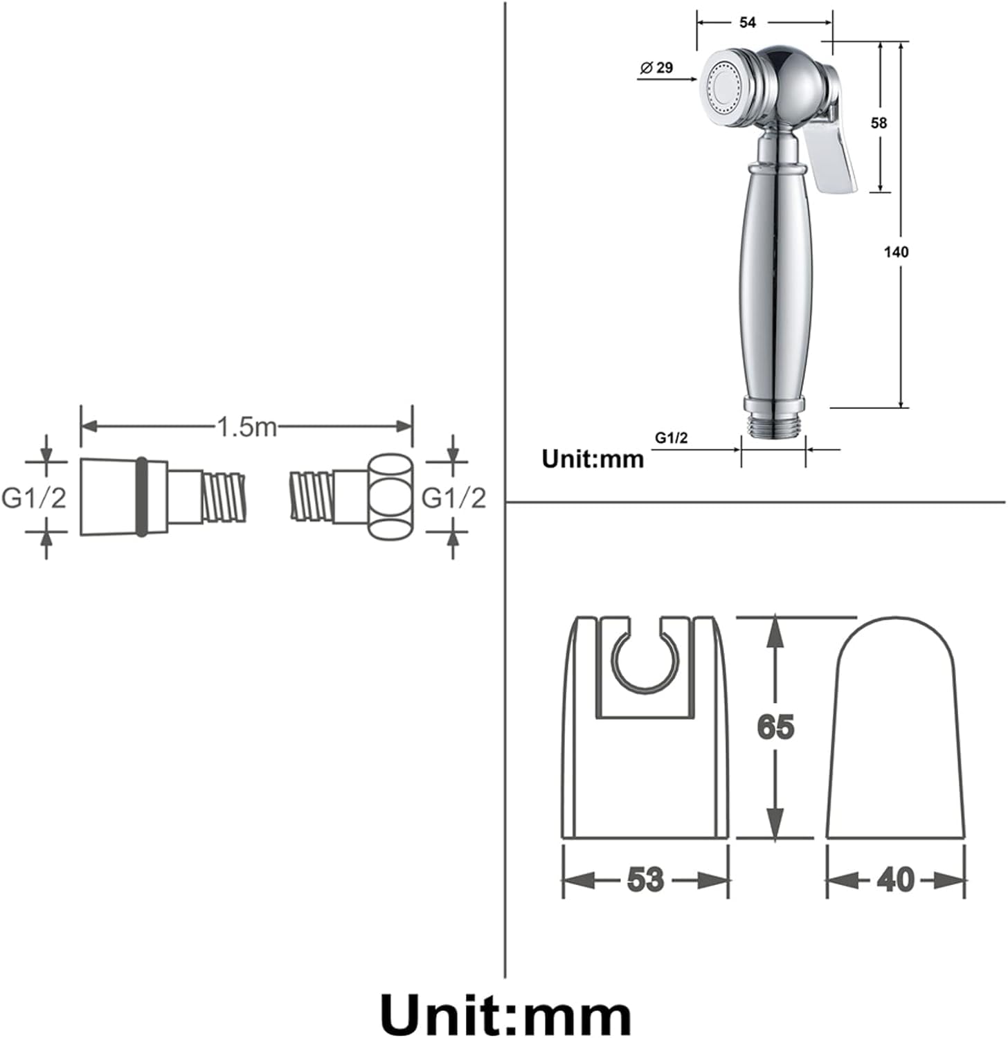 Toilet Shower Kit Brass Handheld Bidet Sprayer Hand Shower Bidet for Toilet Cleaning Pet Bathing Personal Hygiene Chrome — view 3