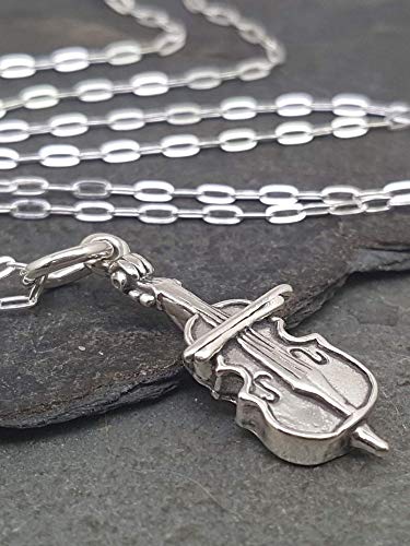 Sterling Silver Cello Musical Instrument 3D Charm Necklace, 18\" - Thumbnail 3