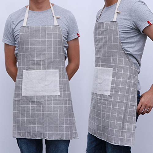 Avental TOPBATHY 1 peça de frente única unissex moderno bolso xadrez de tecido de algodão avental pa