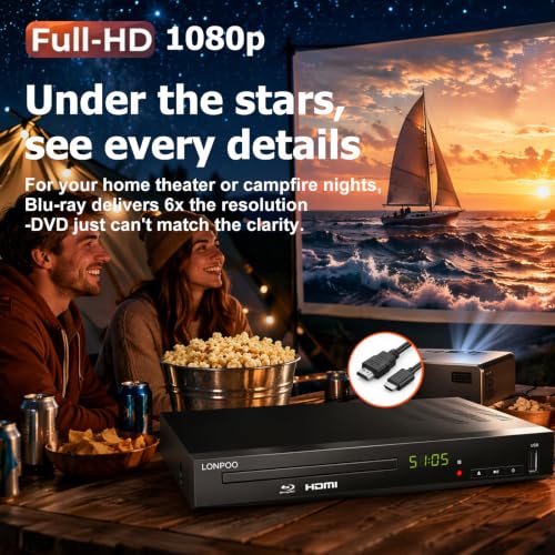 Image of HD Blu-Ray Disc Player for TV with HDMI & AV Cables, Upscaling TV CD DVD Player 1080P, Built-in PAL NTSC, HDMI AV Coaxial Output USB Input