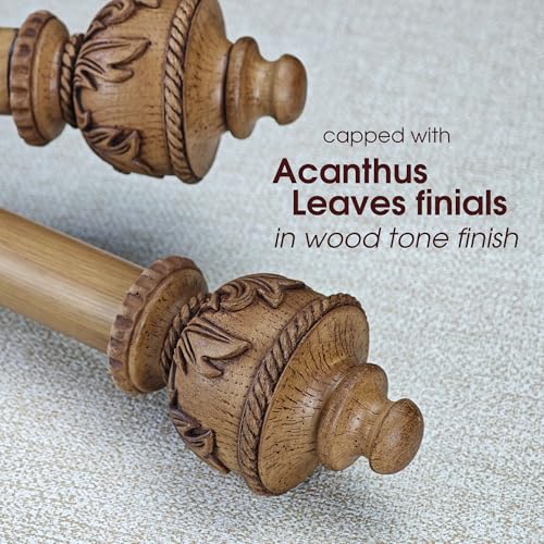 ILAISIHOME 1-1/8 Inch Diameter Curtain Rods with Carved wood design Finial, 36-72 inch Telescoping Faux Wood Single Curtain Rods for window width 24-68 inch, 1 pack - Thumbnail 6