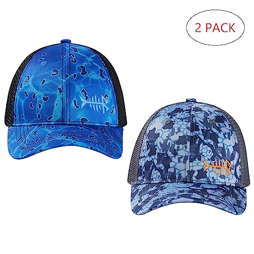 Image of BASSDASH 2 Pack Altimate Fishing Hunting Hat Mesh Back for Men Women Adjustable Baseball Trucker Cap Camo Blaze Orange