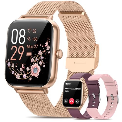 RUXINGX Montre Connectée Femme avec Appel, 1.83” Smartwatch avec 3 Bracelets, Fonction Féminine Sommeil Fréquence Cardiaque SpO2 20+ Modes Sportifs Podometre IP68 Calories Android iOS Or Rose, Cadeau