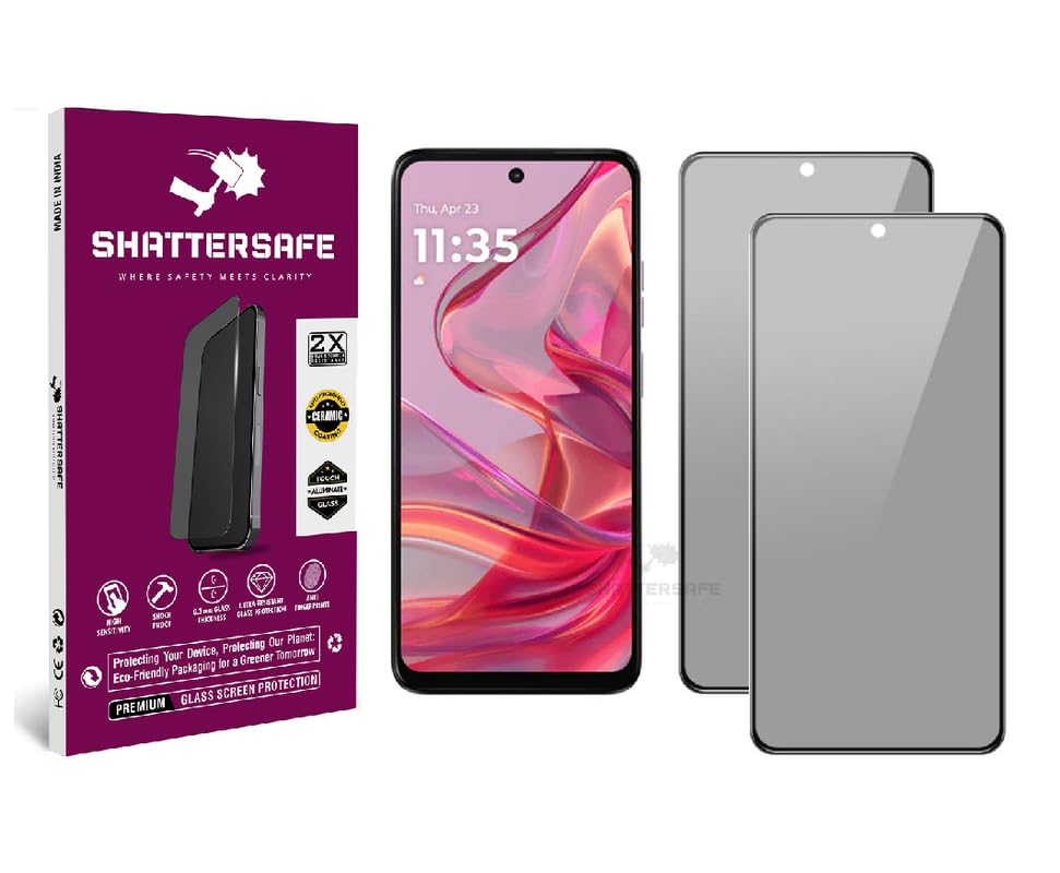 Image of Anti-Spy Privacy Tempered Glass Compatible For Motorola G45 5G [Pack of 2]. 9H Hardness, Anti-Scratch, Edge-to-Edge Protection With Easy Installation Kit & Case Friendly Fit.