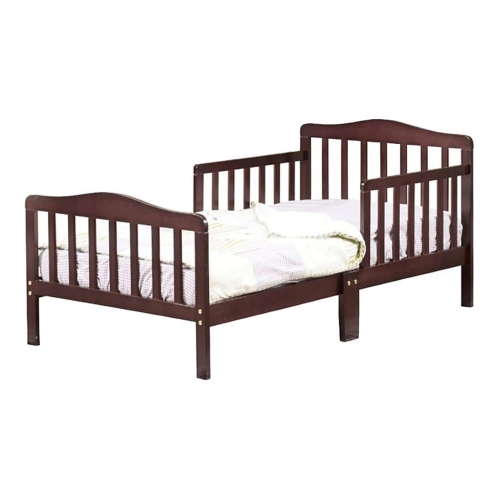 Pemberly Row Contemporary New Zealand Pine Solid Wood Toddler Bed in Espresso